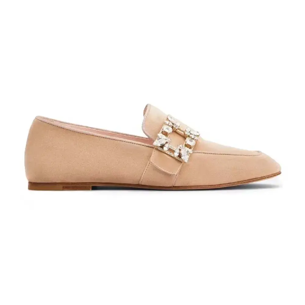 Side angle of Roger Vivier Women Mini Broche Vivier Strass Buckle Babies Ballerinas in sandy leather