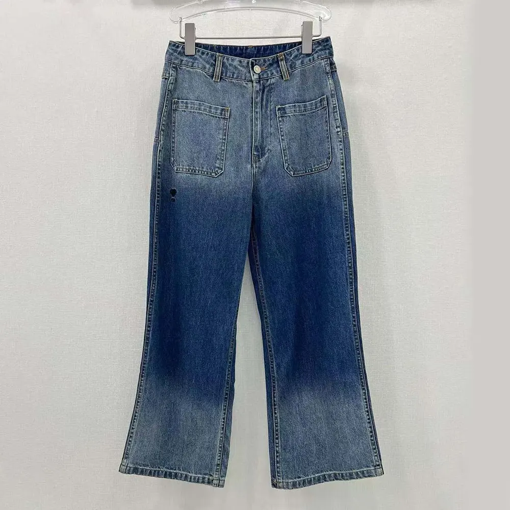 Front view of Dior Women Denim Couture Flared Jeans Deep Blue Cotton Denim