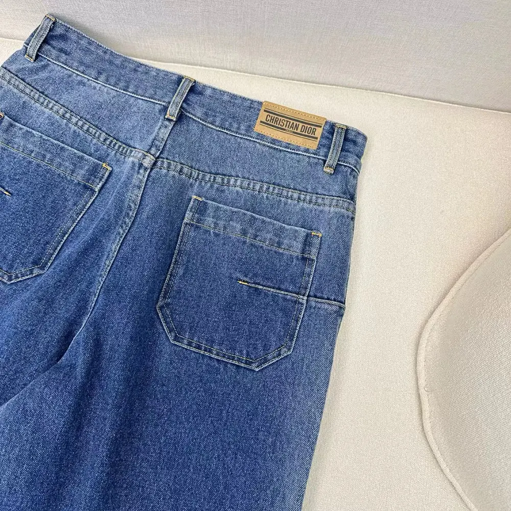 Dior Women Flared Jeans Blue Stonewashed Cotton Denim with Dior Oblique Interior - image 8