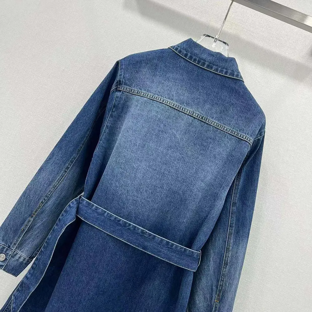 Dior Women Long Belted Jacket Blue Stonewashed Cotton Denim with Dior Oblique Interior - image 7