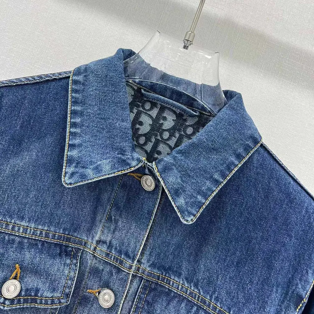 Dior Women Long Belted Jacket Blue Stonewashed Cotton Denim with Dior Oblique Interior - image 6