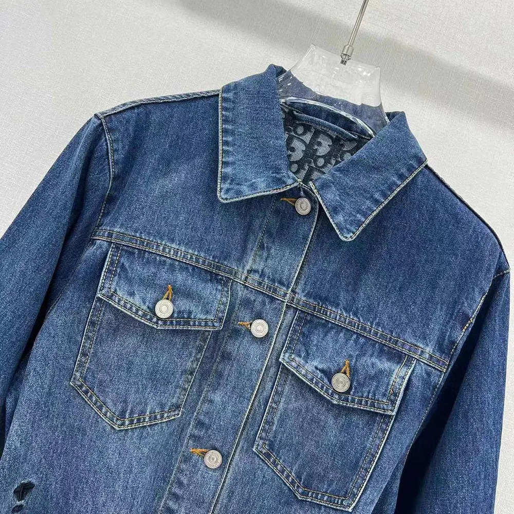 Dior Women Long Belted Jacket Blue Stonewashed Cotton Denim with Dior Oblique Interior - image 5