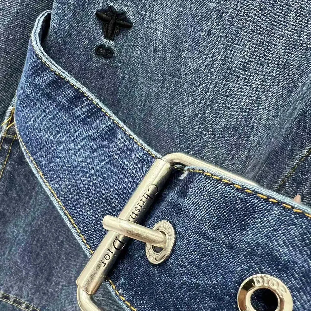 Dior Women Long Belted Jacket Blue Stonewashed Cotton Denim with Dior Oblique Interior - image 9