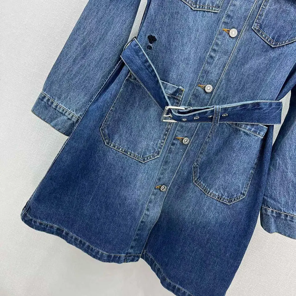 Dior Women Long Belted Jacket Blue Stonewashed Cotton Denim with Dior Oblique Interior - image 8