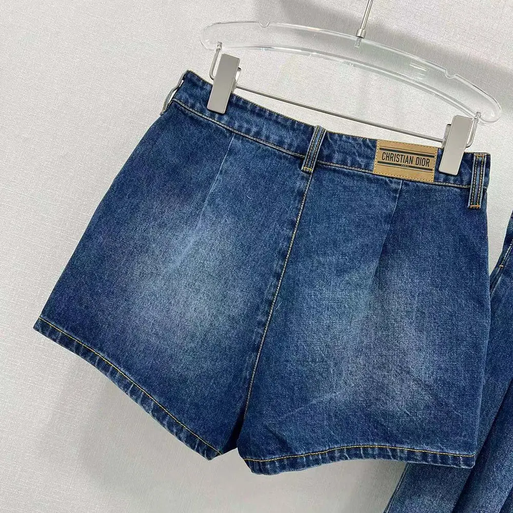 Side angle showing silhouette of Dior Women Shorts Blue Stonewashed Cotton Denim