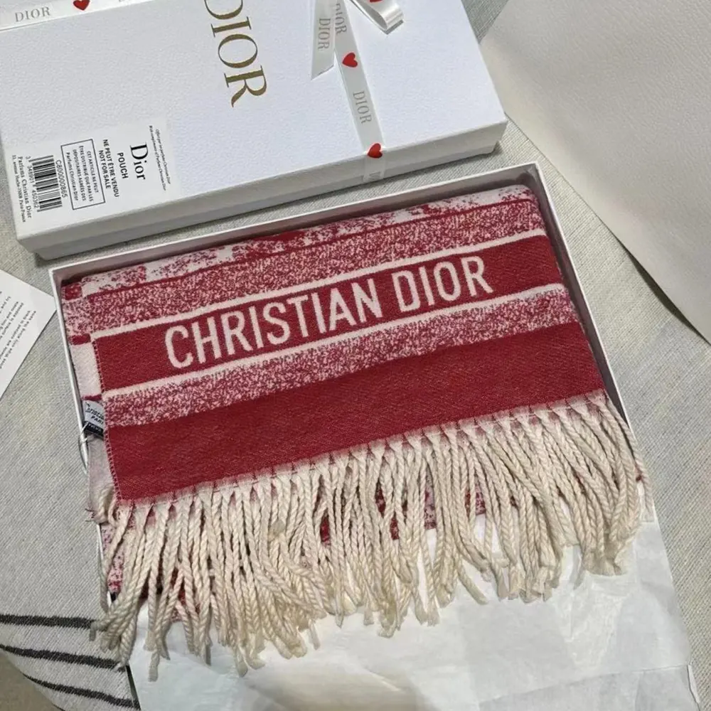 Dior Women Toile de Jouy Sauvage Scarf Red Cashmere and Wool - image 9