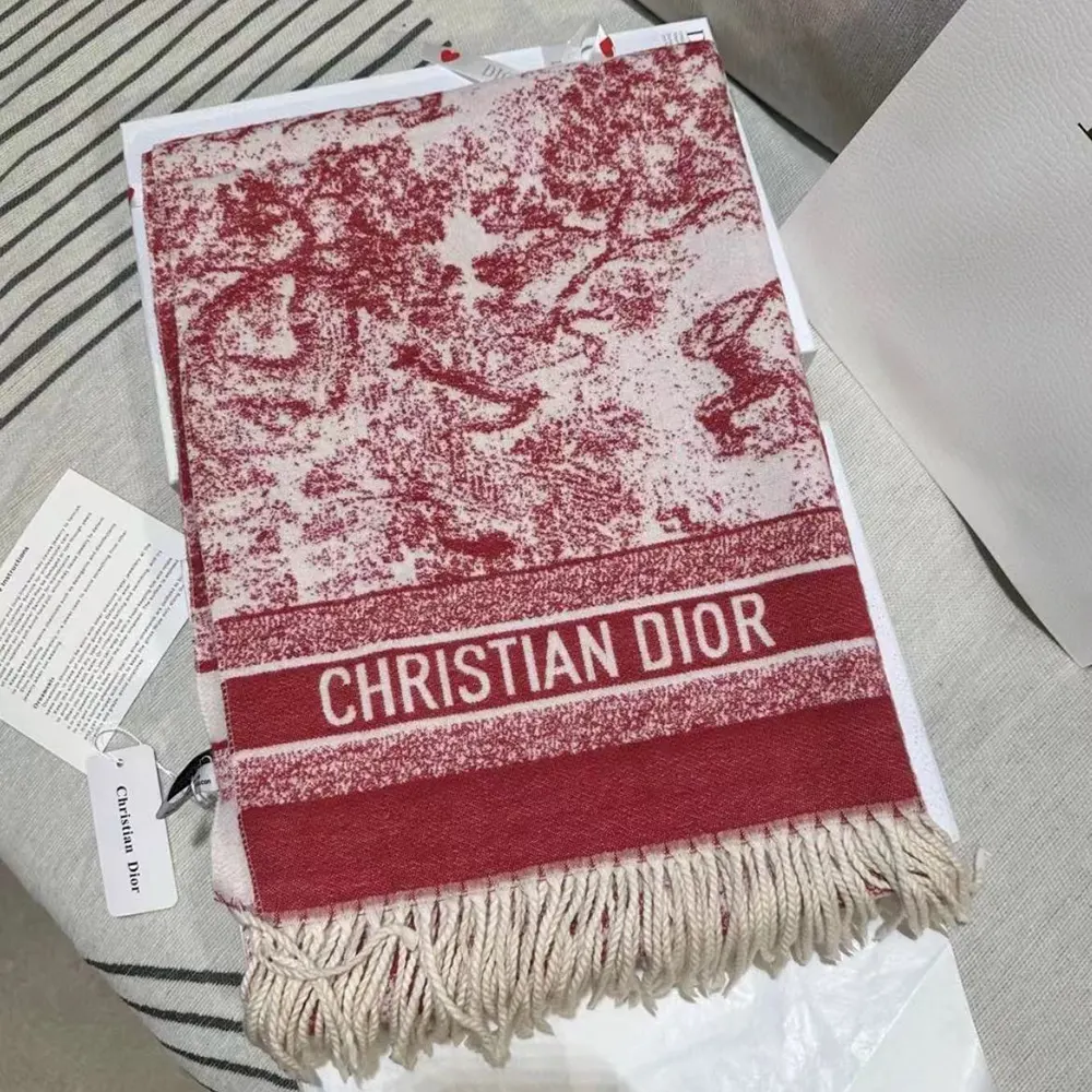 Dior Women Toile de Jouy Sauvage Scarf Red Cashmere and Wool - image 5