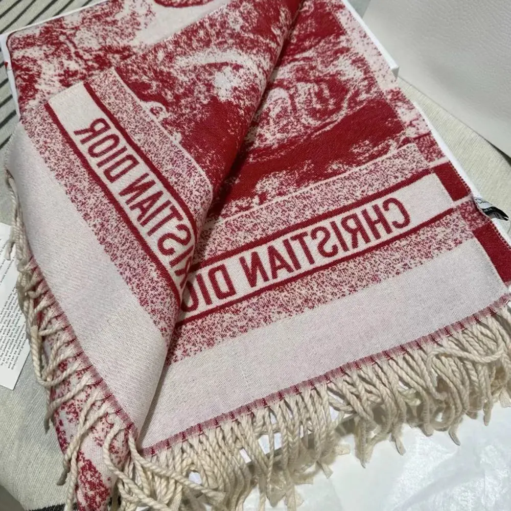 Dior Women Toile de Jouy Sauvage Scarf Red Cashmere and Wool - image 6