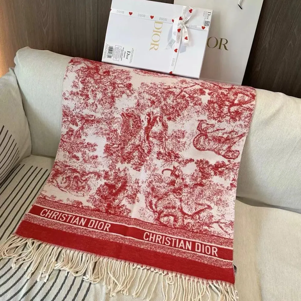 Dior Women Toile de Jouy Sauvage Scarf Red Cashmere and Wool - image 7