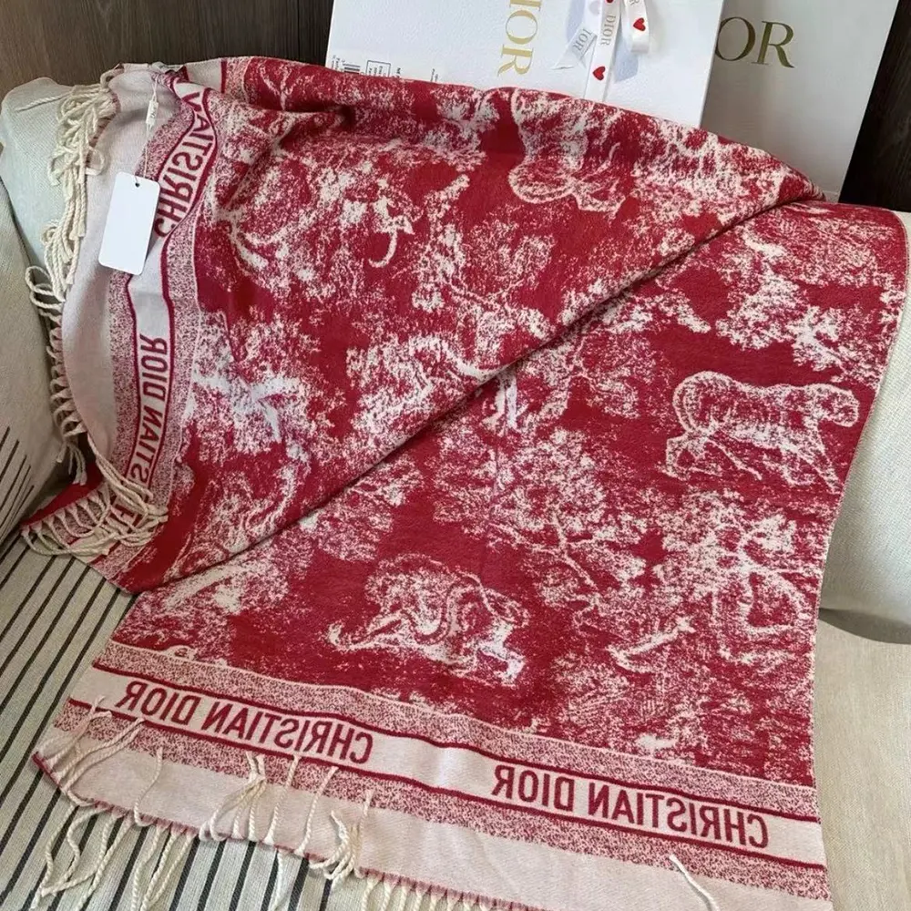 Dior Women Toile de Jouy Sauvage Scarf Red Cashmere and Wool - image 8