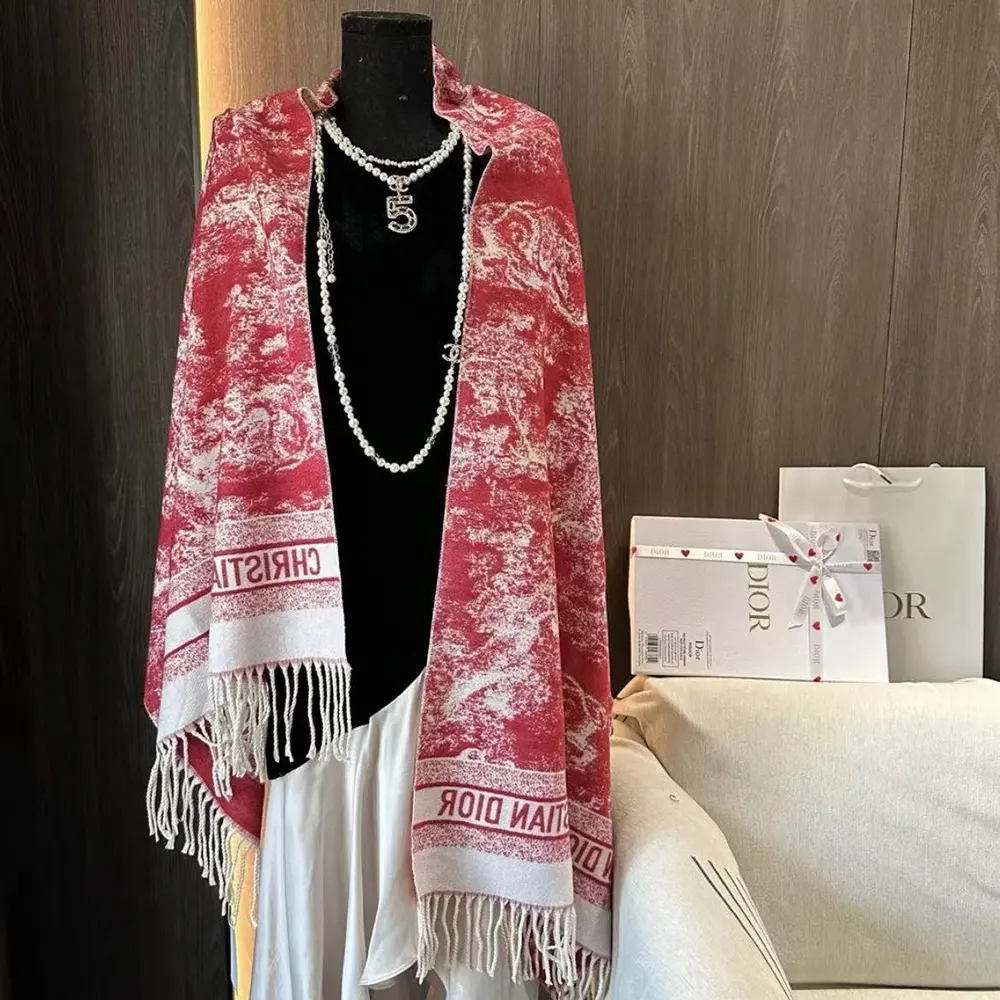 Close-up detail of red toile de Jouy print on Dior Women Sauvage Scarf