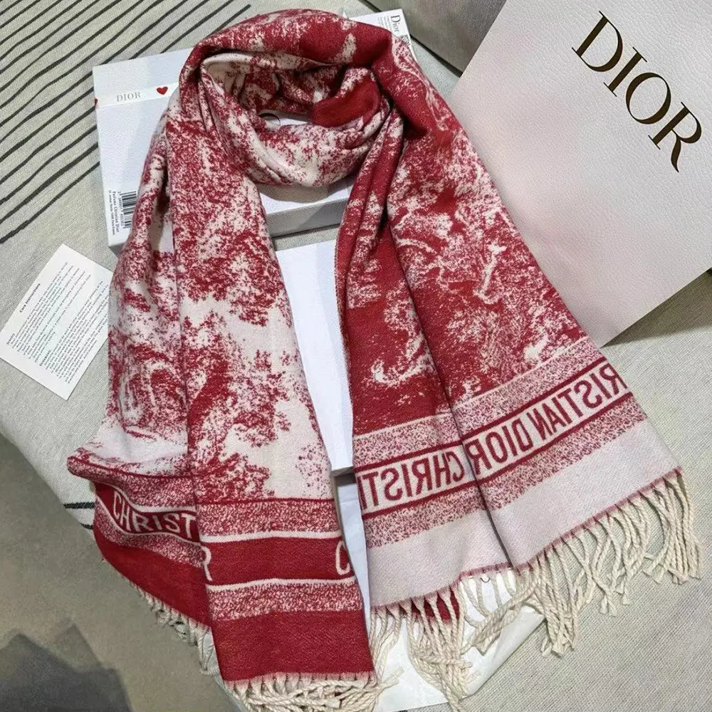 Dior Women Toile de Jouy Sauvage Scarf Red Cashmere and Wool - image 4