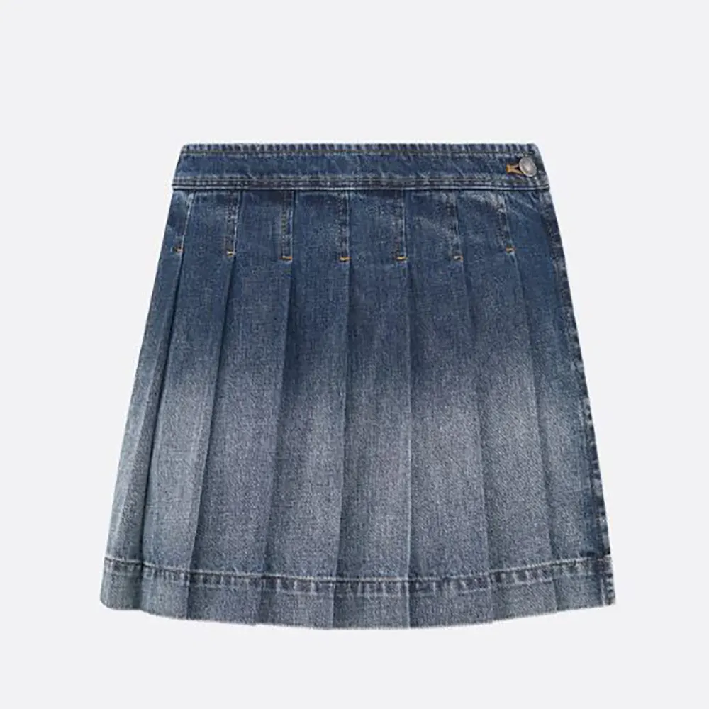 Front view of Dior Women Wrap Miniskirt with Integrated Shorts in navy blue denim
