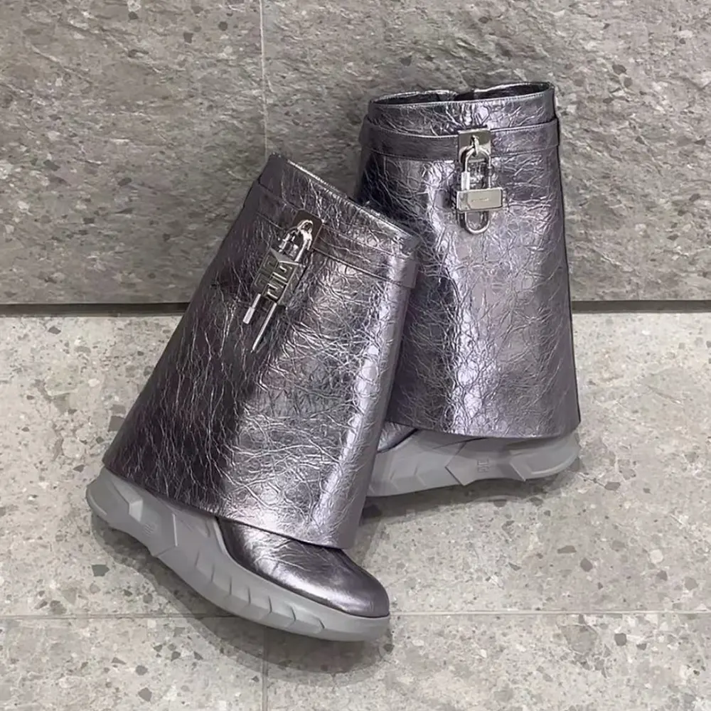 Top view showing zipper detail on Givenchy Women Shark Lock Biker Ankle Boots