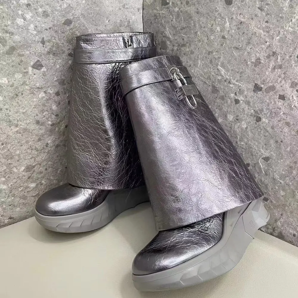 Givenchy Women Shark Lock Biker Ankle Boots in Laminated Leather - image 4