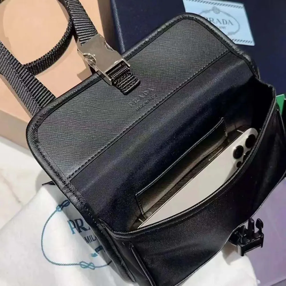 Prada Unisex Re-Nylon and Saffiano Shoulder Bag-Black - image 7
