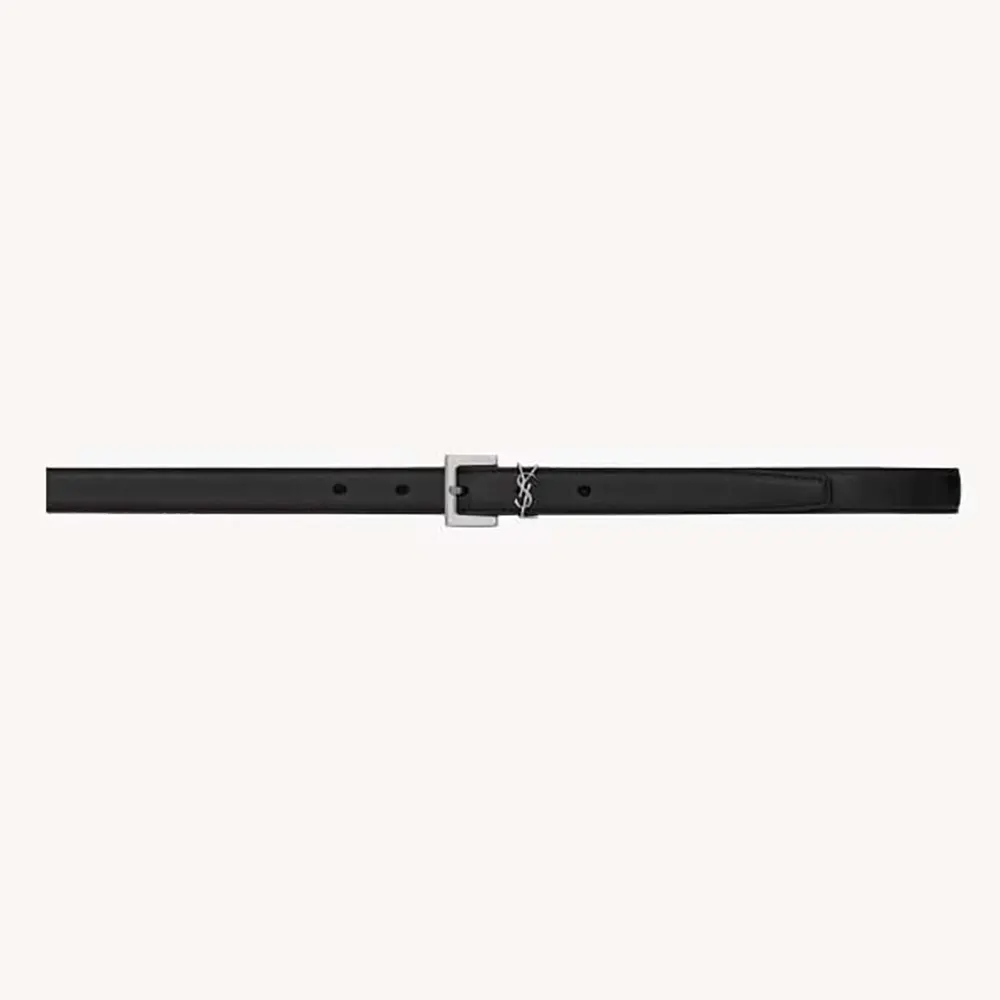 Front view of Saint Laurent YSL Women Cassandre Thin Belt with Square Buckle
