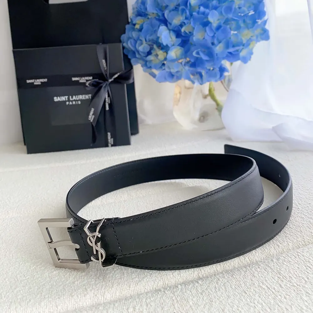 Saint Laurent YSL Women Cassandre Thin Belt with Square Buckle in Smooth Leather - image 4