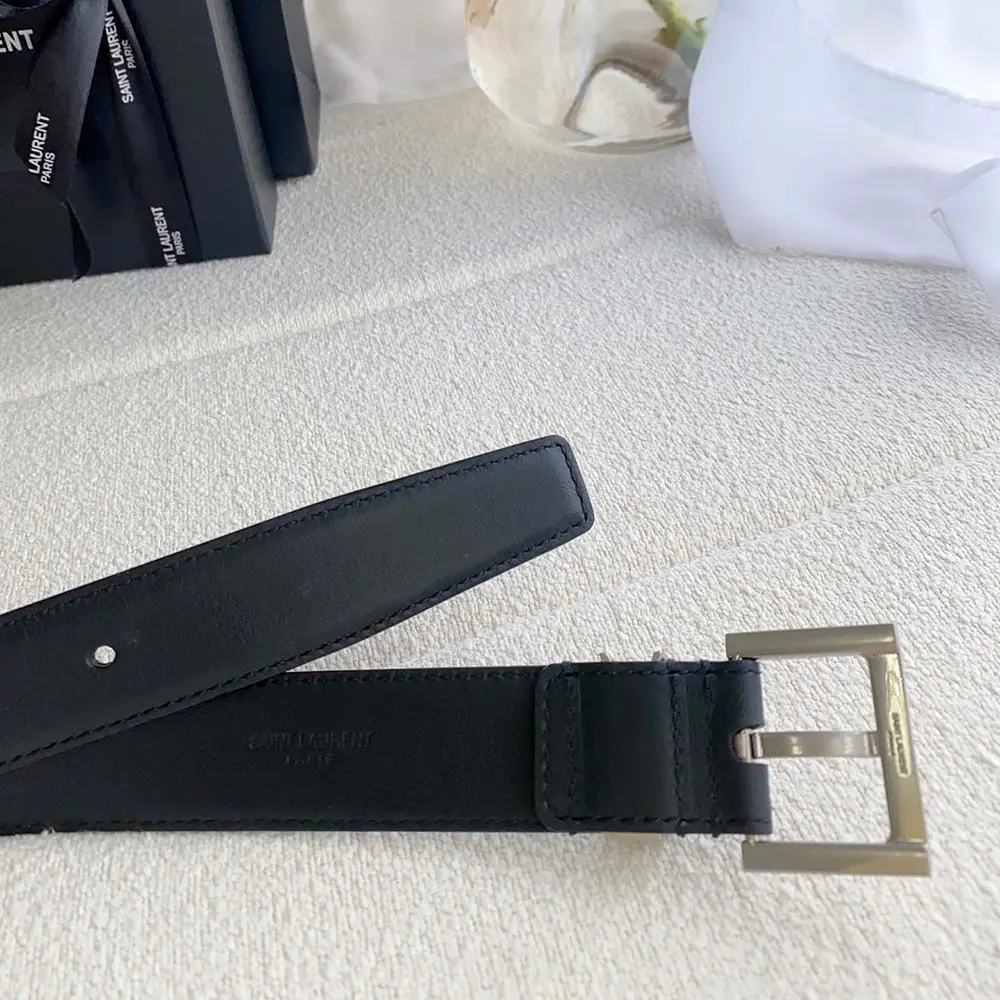 Saint Laurent YSL Women Cassandre Thin Belt with Square Buckle in Smooth Leather - image 5