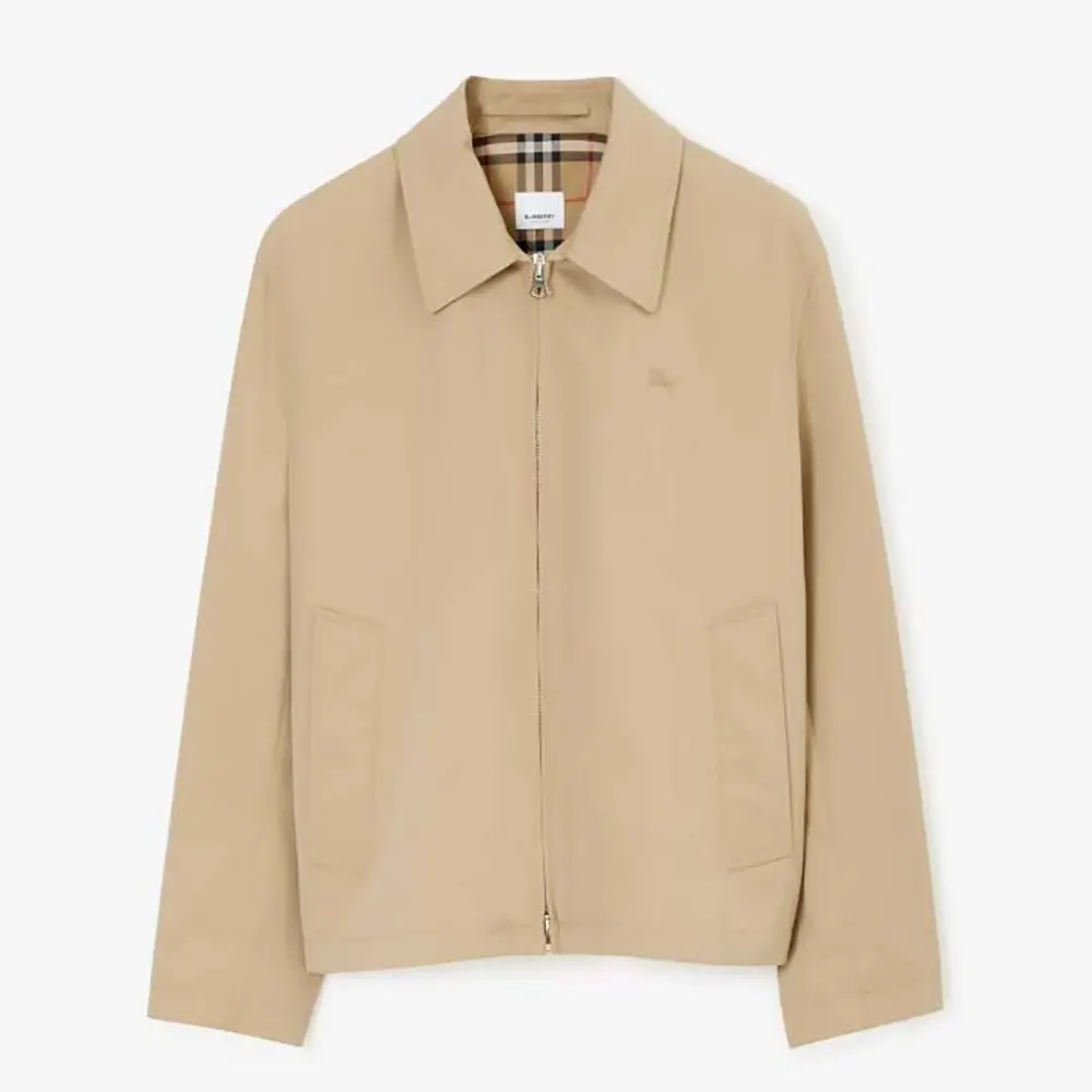 Front view of Burberry Men Gabardine Harrington Jacket in beige