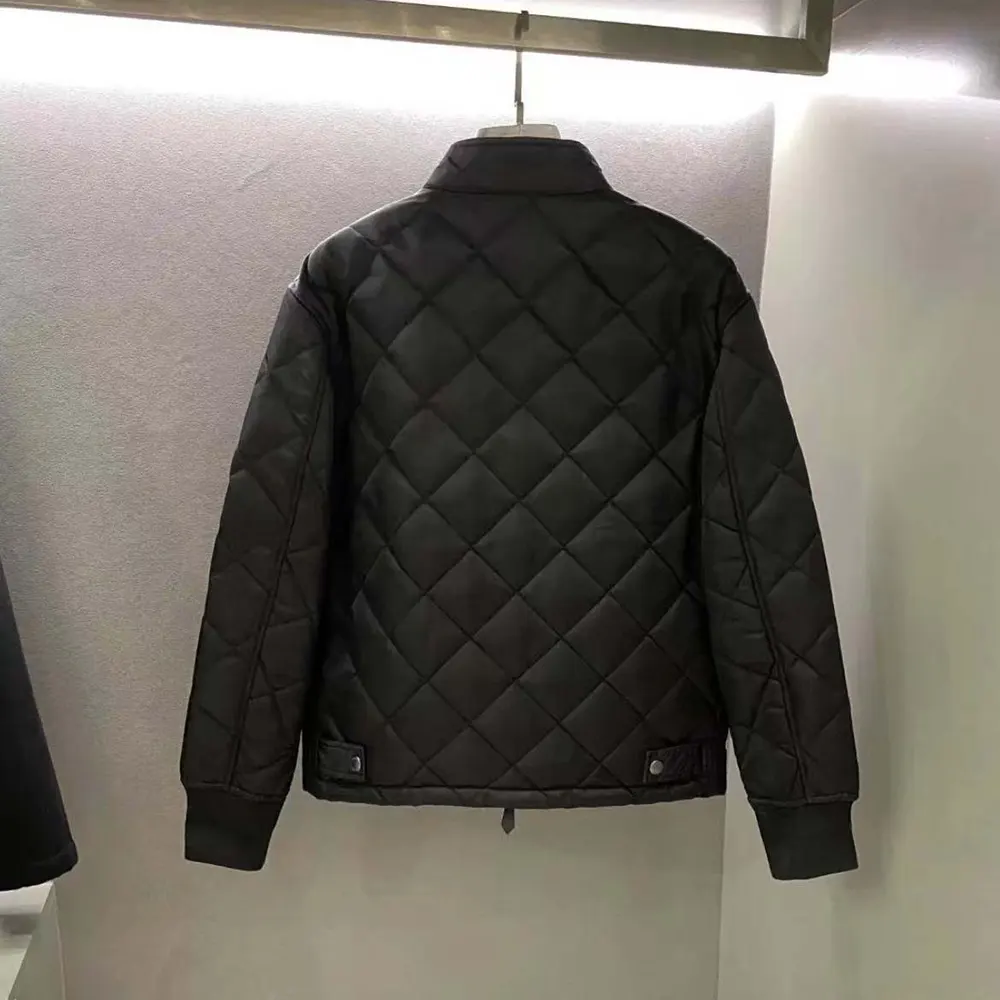 Side angle showing tailored silhouette of Burberry Men Quilted Thermoregulated Harrington Jacket