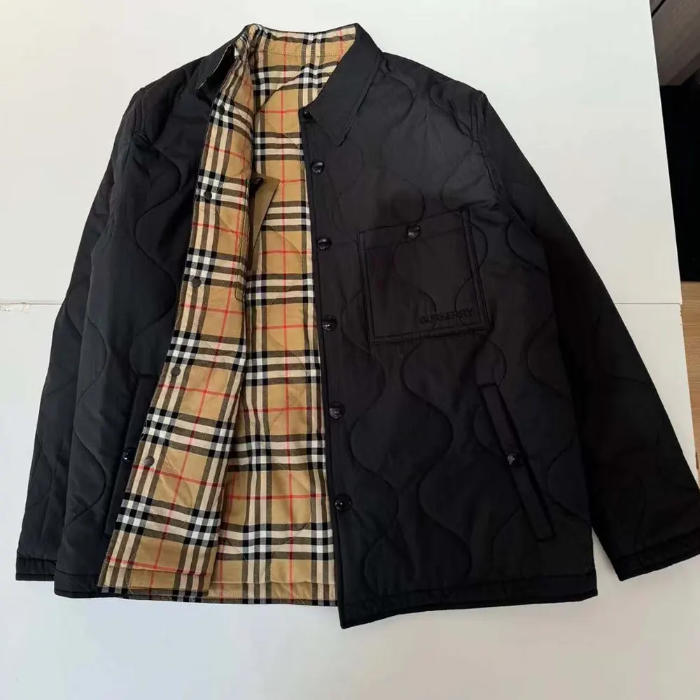 Side angle showing the layered silhouette of the Burberry Men Overshirt