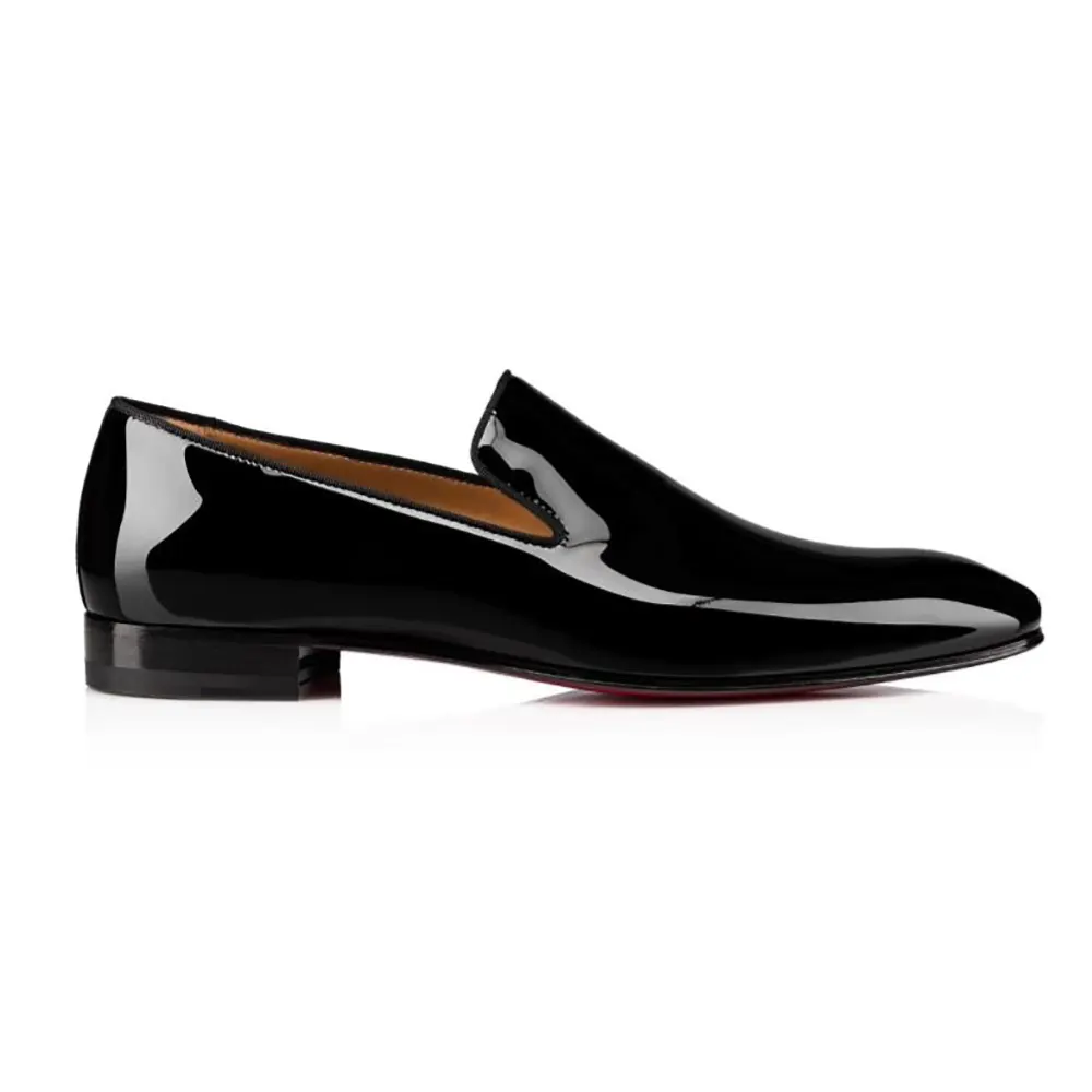 Side angle of Christian Louboutin Men Dandelion Loafers Patent Calf Leather Black