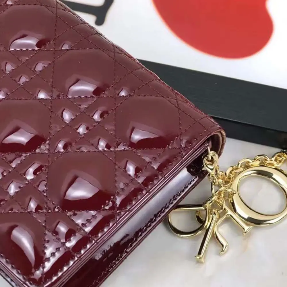 Dior Lady Dior Pouch Patent Cannage Calfskin-Maroon - image 9