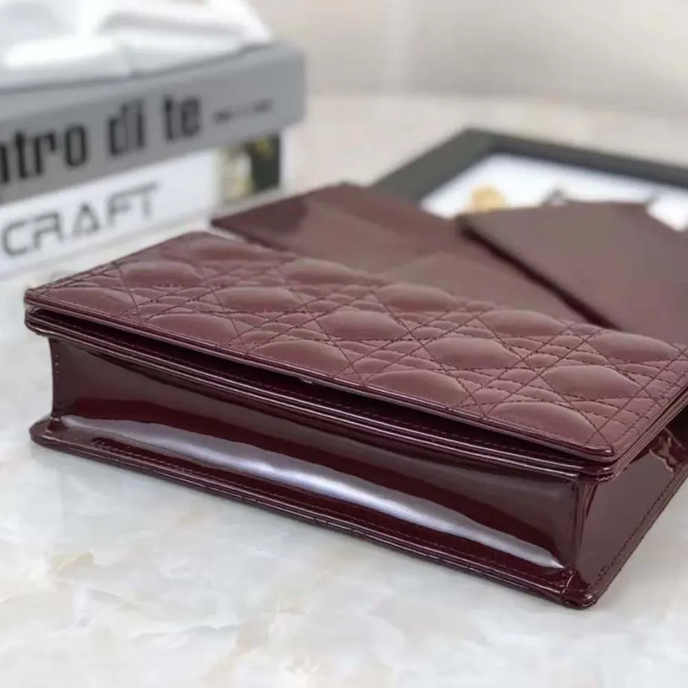 Dior Lady Dior Pouch Patent Cannage Calfskin-Maroon - image 8