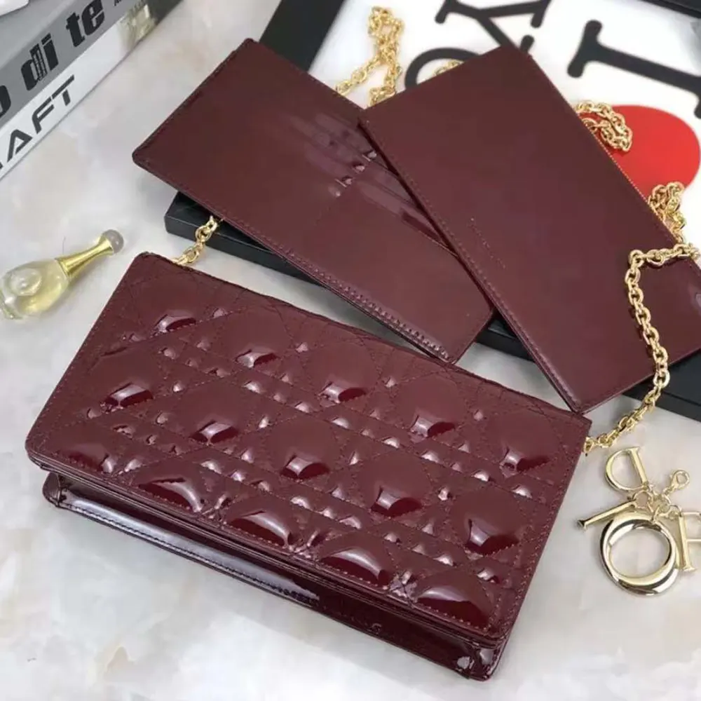 Dior Lady Dior Pouch Patent Cannage Calfskin-Maroon - image 6