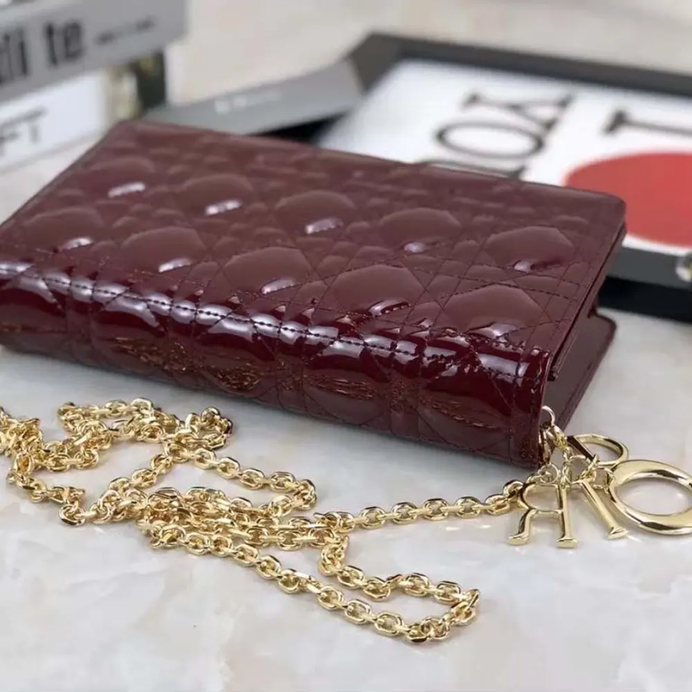 Dior Lady Dior Pouch Patent Cannage Calfskin-Maroon - image 5