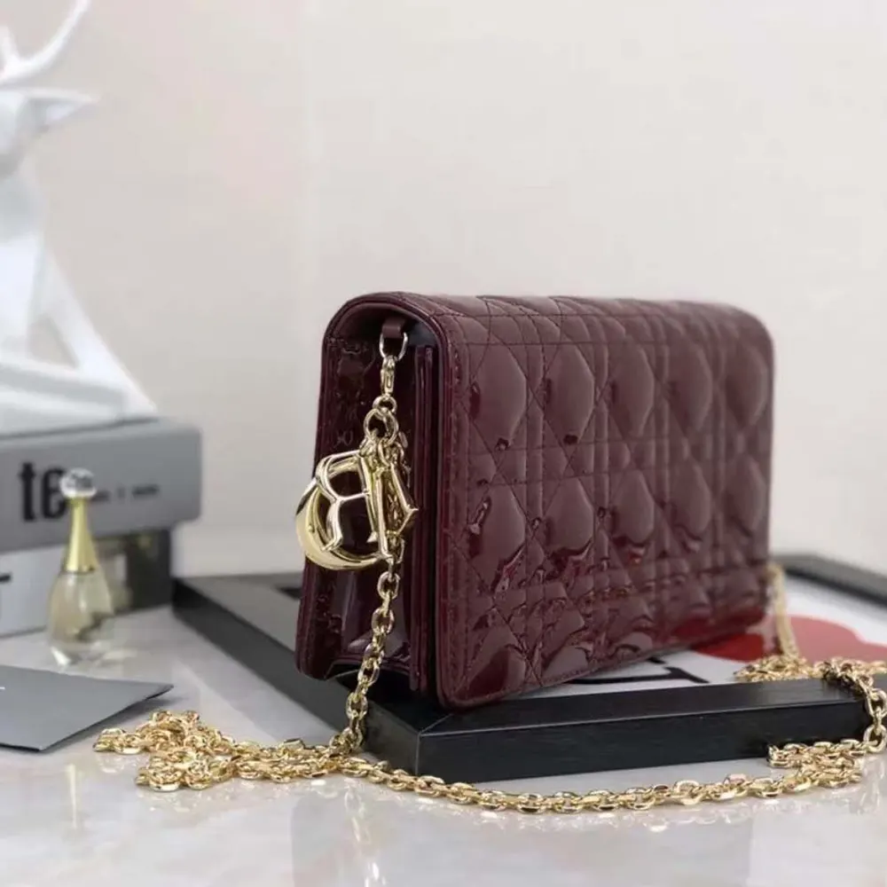 Dior Lady Dior Pouch Patent Cannage Calfskin-Maroon - image 4