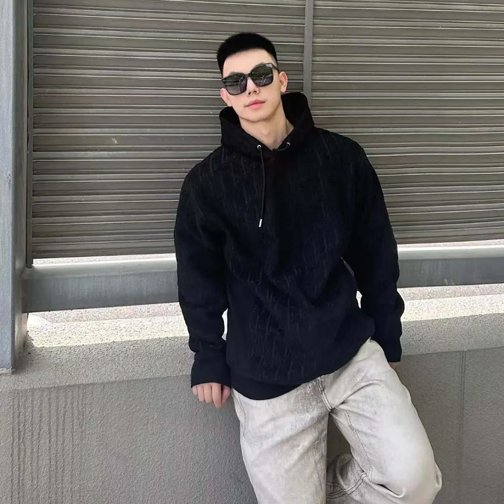 Dior Men Oblique Relaxed-Fit Hooded Sweatshirt Black Terry Cotton Jacquard - image 6