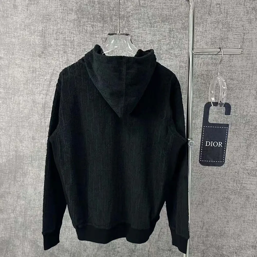 Dior Men Oblique Relaxed-Fit Hooded Sweatshirt Black Terry Cotton Jacquard - image 5