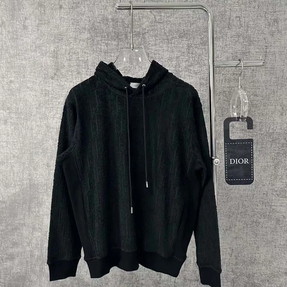 Dior Men Oblique Relaxed-Fit Hooded Sweatshirt Black Terry Cotton Jacquard - image 4