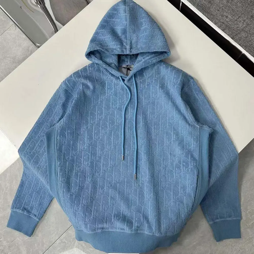 Dior Men Oblique Relaxed-Fit Hooded Sweatshirt Blue Terry Cotton Jacquard - image 4