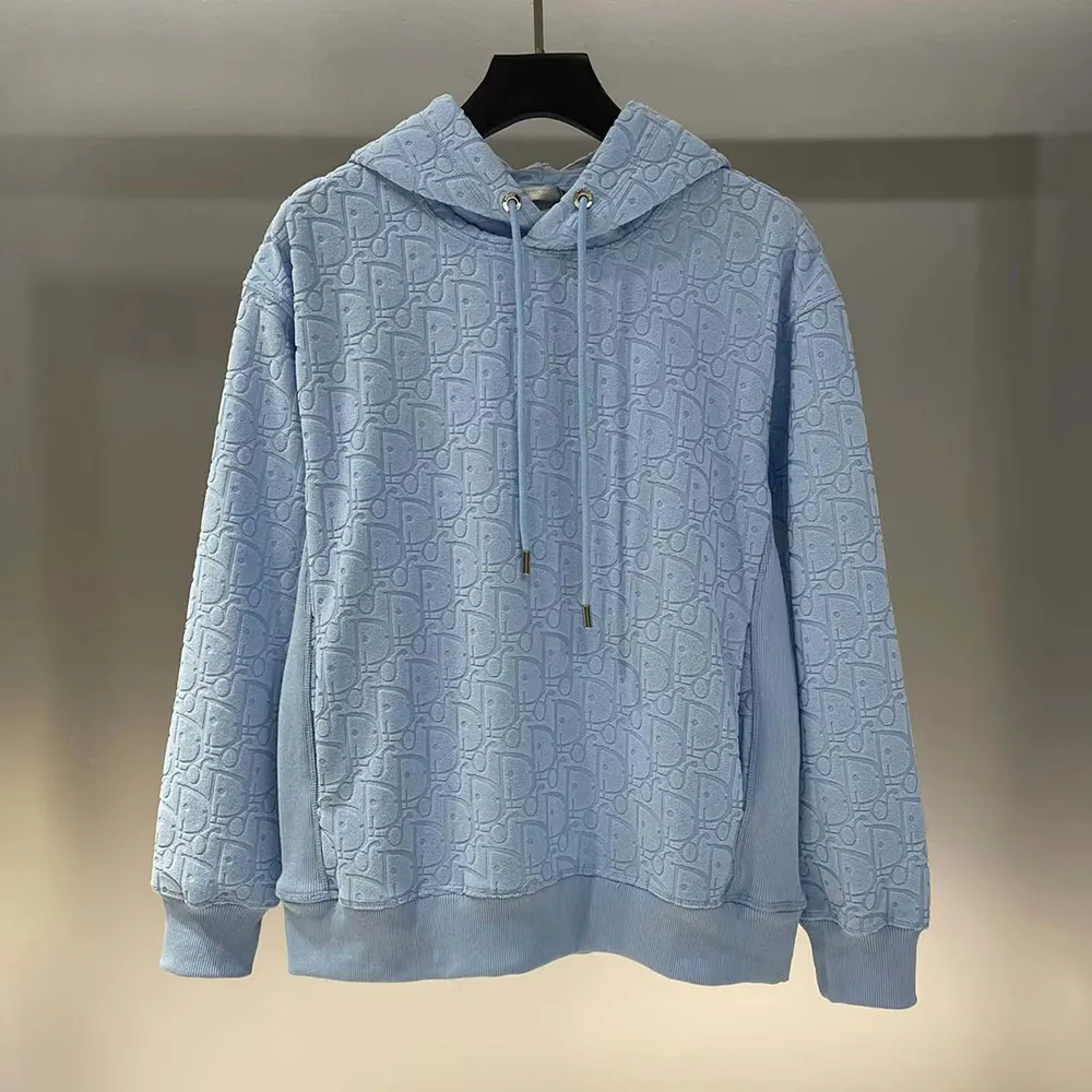 Dior Men Oblique Relaxed-Fit Hooded Sweatshirt Blue Terry Cotton Jacquard - image 5