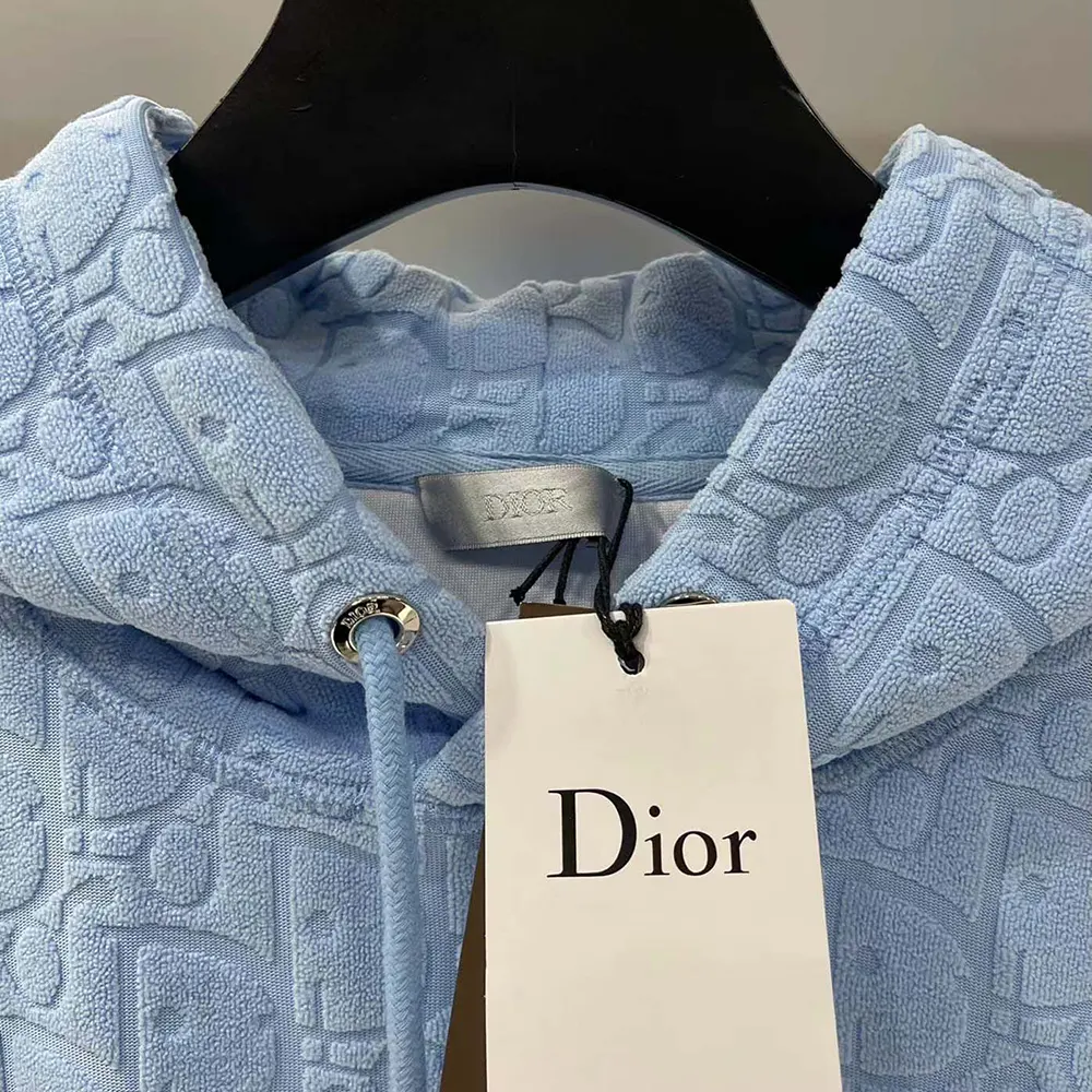 Dior Men Oblique Relaxed-Fit Hooded Sweatshirt Blue Terry Cotton Jacquard - image 8