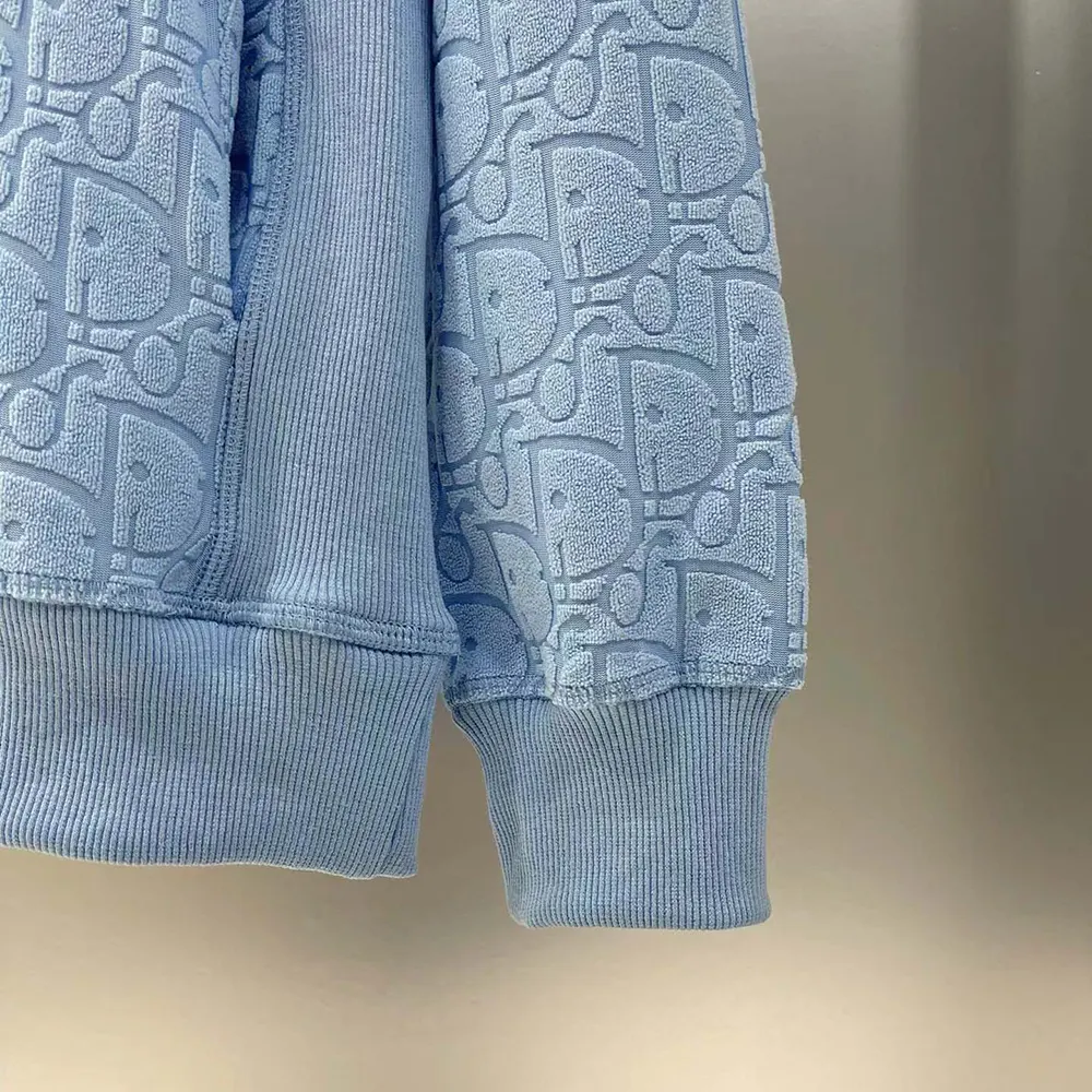 Dior Men Oblique Relaxed-Fit Hooded Sweatshirt Blue Terry Cotton Jacquard - image 7