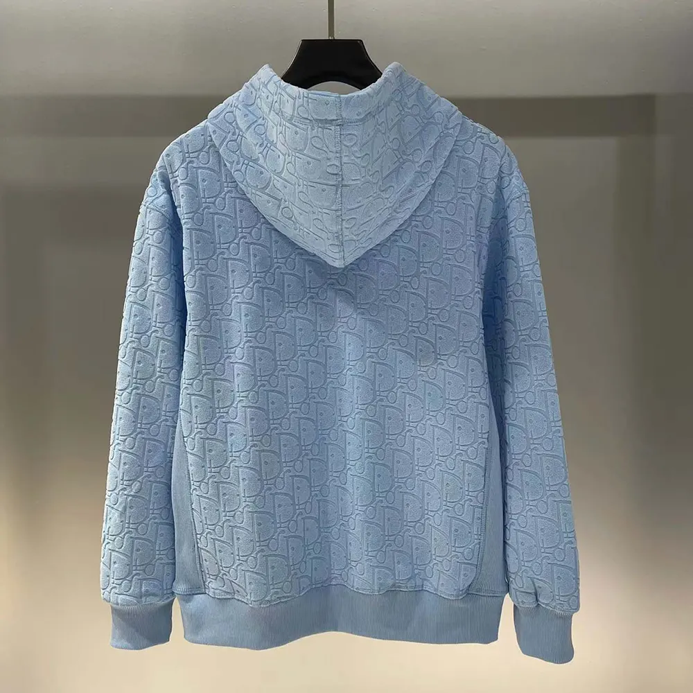 Dior Men Oblique Relaxed-Fit Hooded Sweatshirt Blue Terry Cotton Jacquard - image 6