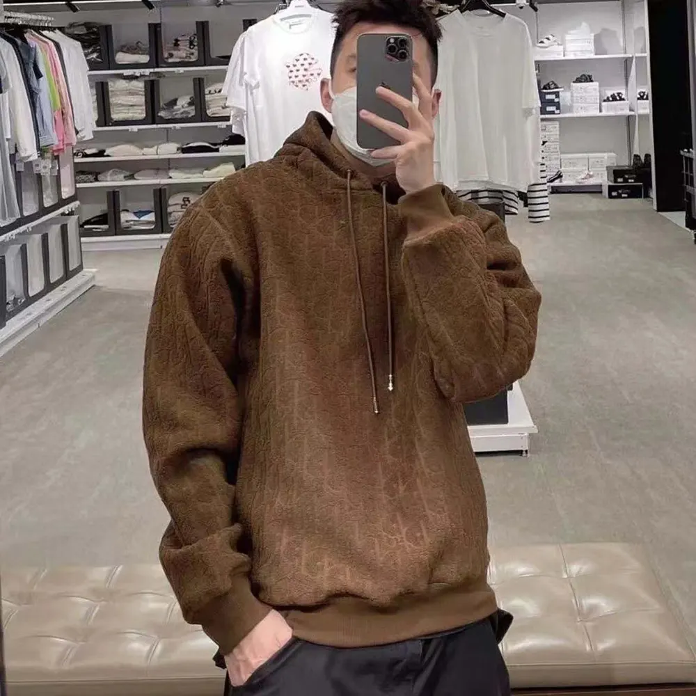 Dior Men Oblique Relaxed-Fit Hooded Sweatshirt Brown Terry Cotton Jacquard - image 9