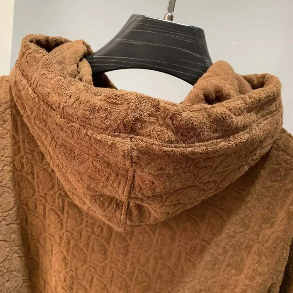 Dior Men Oblique Relaxed-Fit Hooded Sweatshirt Brown Terry Cotton Jacquard - image 5