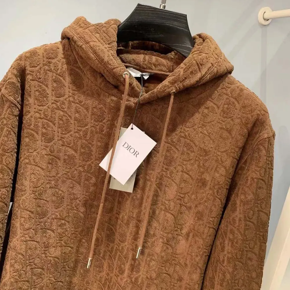 Dior Men Oblique Relaxed-Fit Hooded Sweatshirt Brown Terry Cotton Jacquard - image 4
