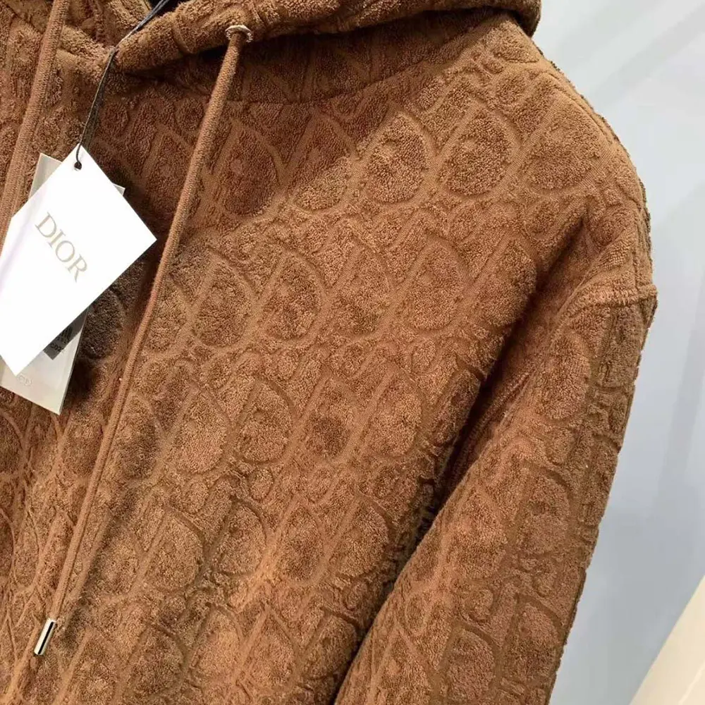 Dior Men Oblique Relaxed-Fit Hooded Sweatshirt Brown Terry Cotton Jacquard - image 7