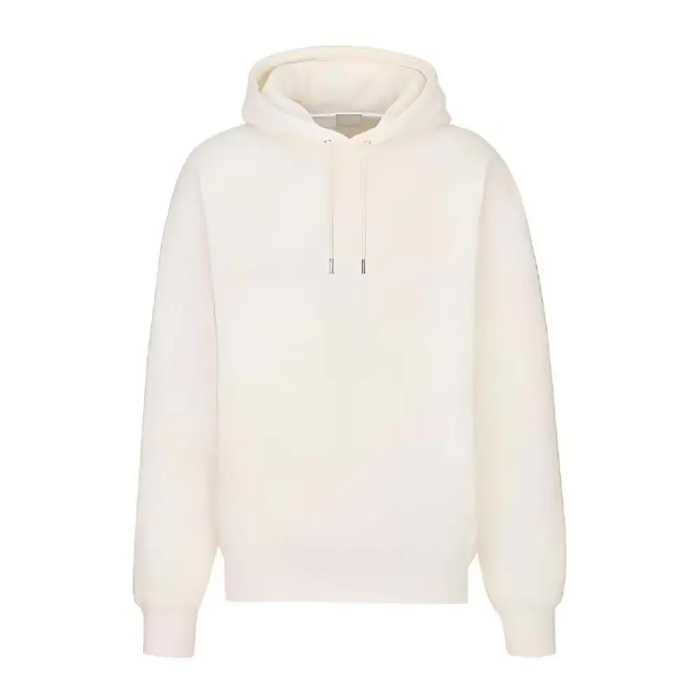Front view of Dior Men Oblique Relaxed-Fit Hooded Sweatshirt off-white cotton jacquard