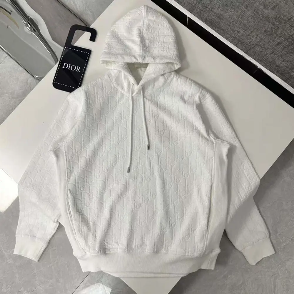 Dior Men Oblique Relaxed-Fit Hooded Sweatshirt Off-White Terry Cotton Jacquard - image 6