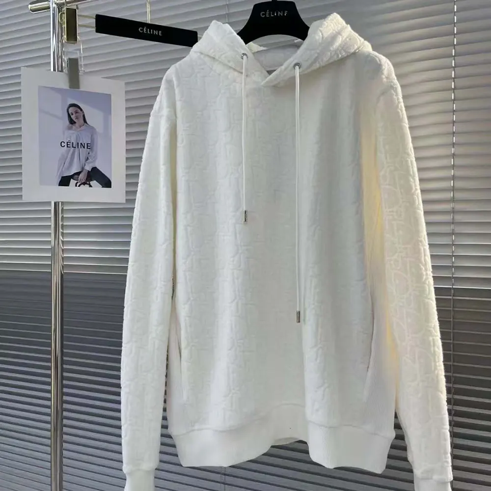 Dior Men Oblique Relaxed-Fit Hooded Sweatshirt Off-White Terry Cotton Jacquard - image 4