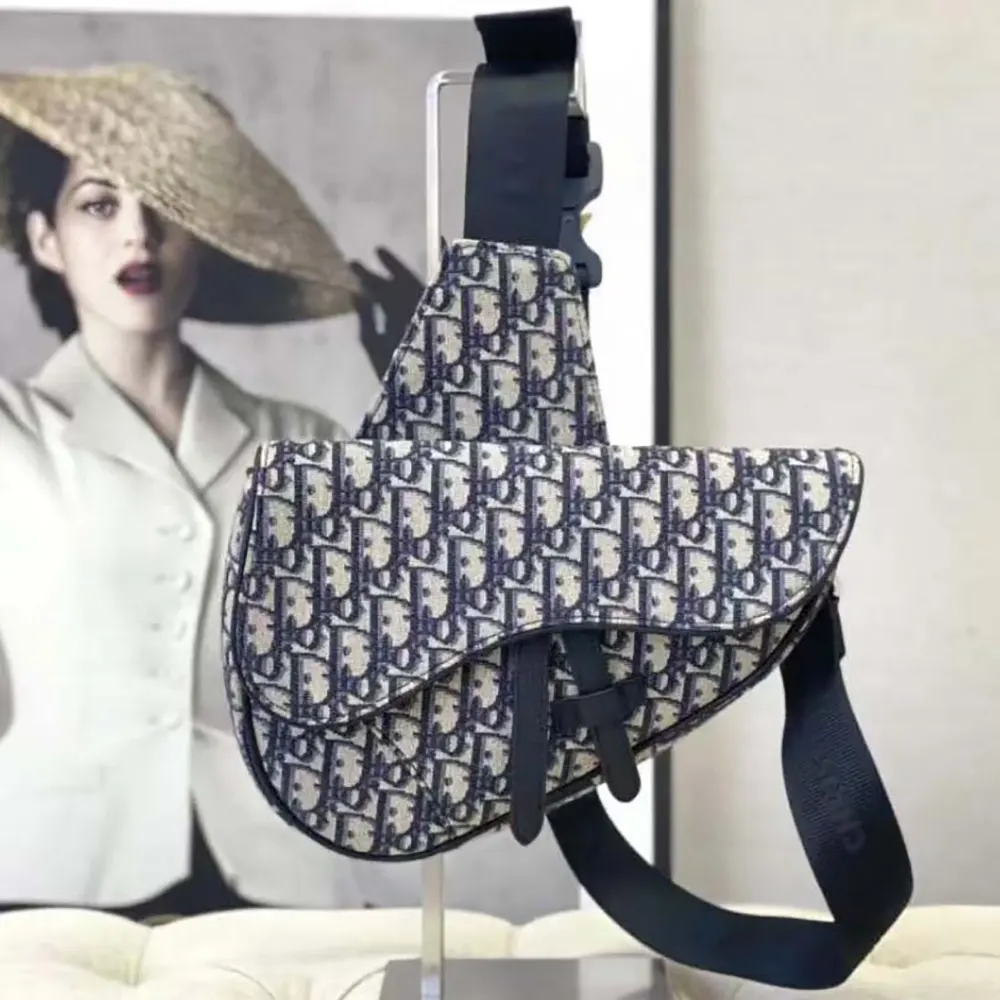 Close-up of silver hardware on Dior Men Saddle Bag Beige and Black Dior Oblique Jacquard