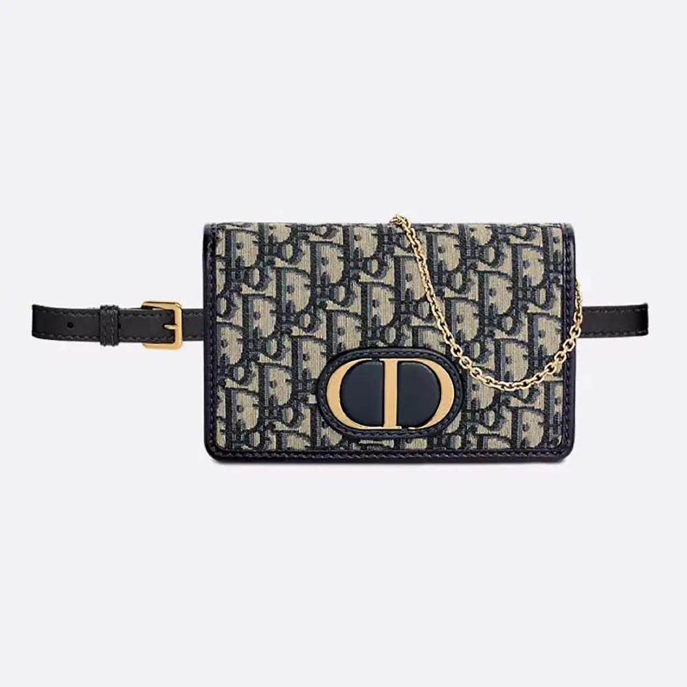 Front view of Dior Women 2-in-1 30 Montaigne Pouch Blue Dior Oblique Jacquard