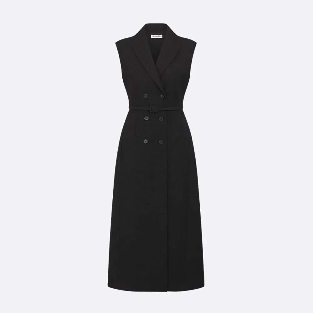 Front view of Dior Women Mid-Length Blazer Dress Black Virgin Wool and Cotton Bouclé